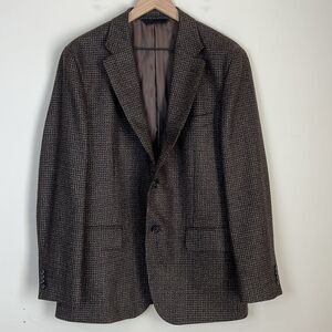 Baroni Mens Suit Houndstooth Cashmere Lambwool Size 40R Brown Sportcoat Blazer